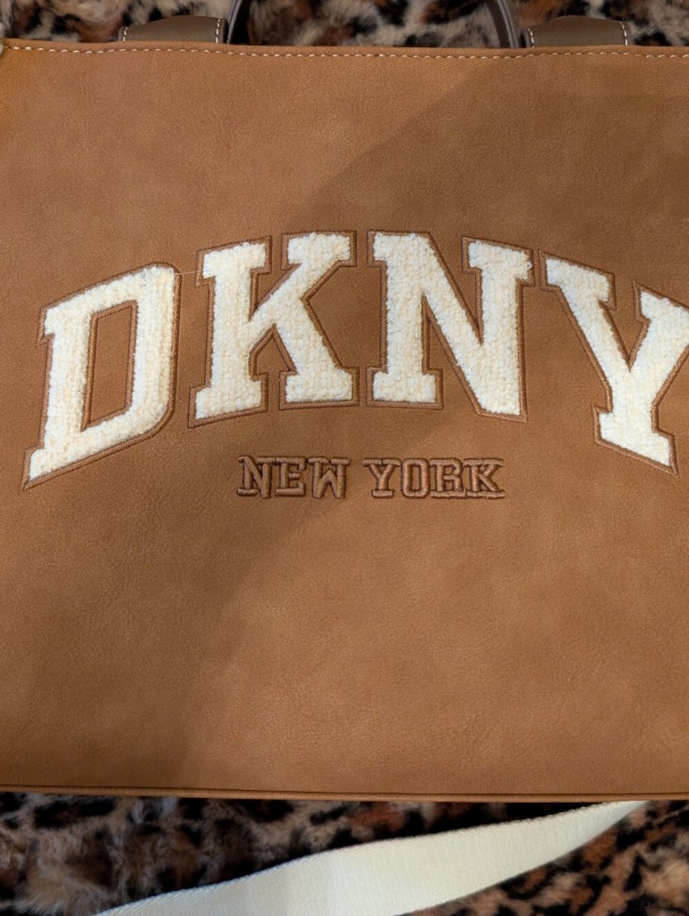 DKNY Tan Shearling-Trim Tote